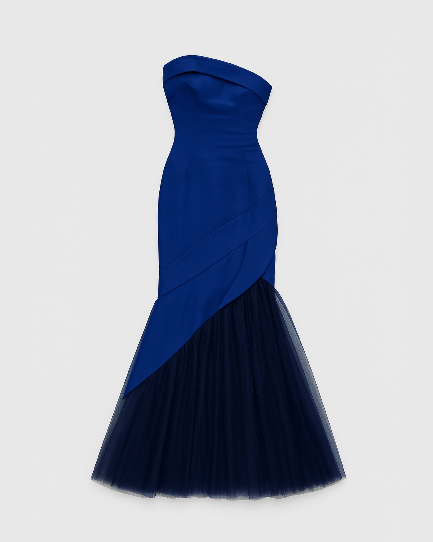 STRAPLESS MIDNIGHT BLUE TAFFETA GOWN