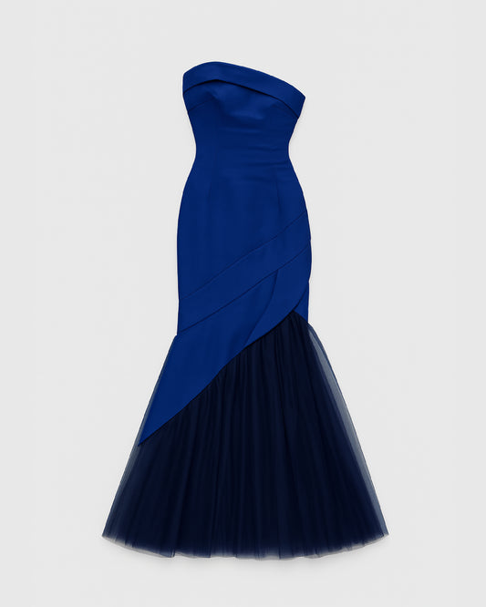 STRAPLESS MIDNIGHT BLUE TAFFETA GOWN